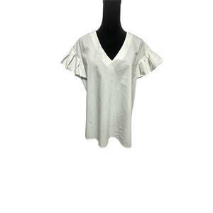 Worthington Women's White V-Neck Blouse Flutter‎ Sleeve Size L Workwear Basic